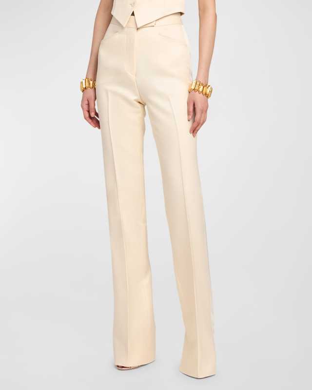 Barathea Silk-Wool Flared Tuxedo Pants